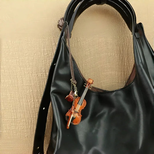 Artisan Leather Mini String Instrument Bag Charm – Handmade Full-Grain Violin, Cello & Double Bass Pendant | Vintage Musical Keychain | Artistic Gift for Women & Music Lovers