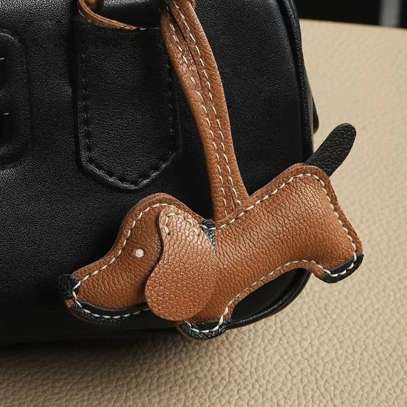 Handmade Leather Dachshund Dog Bag Charm – Premium Sheepskin Handbag Pendant & Keychain | Minimalist Boutique Accessory for Women’s Tote, Purse & Backpack