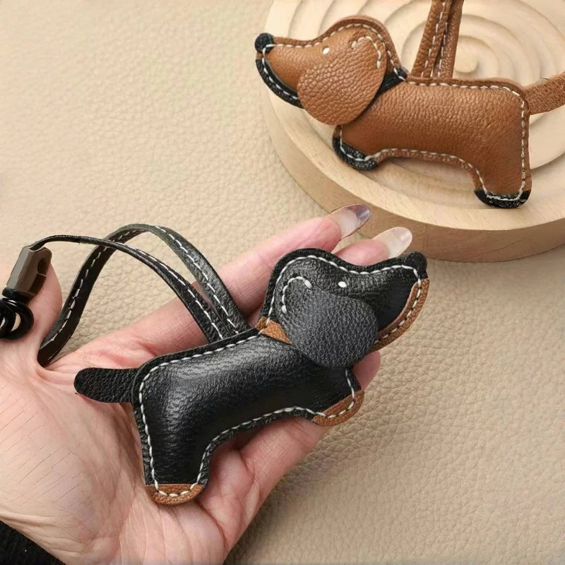 Handmade Leather Dachshund Dog Bag Charm – Premium Sheepskin Handbag Pendant & Keychain | Minimalist Boutique Accessory for Women’s Tote, Purse & Backpack