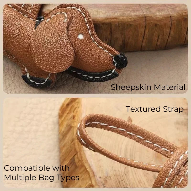 Handmade Leather Dachshund Dog Bag Charm – Premium Sheepskin Handbag Pendant & Keychain | Minimalist Boutique Accessory for Women’s Tote, Purse & Backpack
