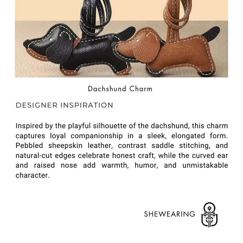 Handmade Leather Dachshund Dog Bag Charm – Premium Sheepskin Handbag Pendant & Keychain | Minimalist Boutique Accessory for Women’s Tote, Purse & Backpack