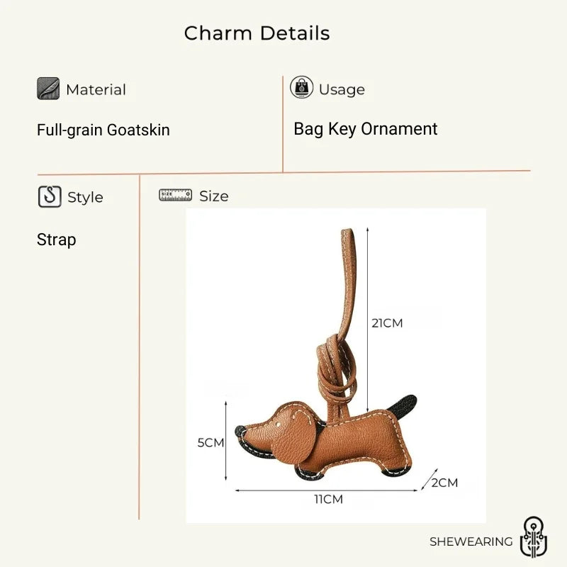 Handmade Leather Dachshund Dog Bag Charm – Premium Sheepskin Handbag Pendant & Keychain | Minimalist Boutique Accessory for Women’s Tote, Purse & Backpack