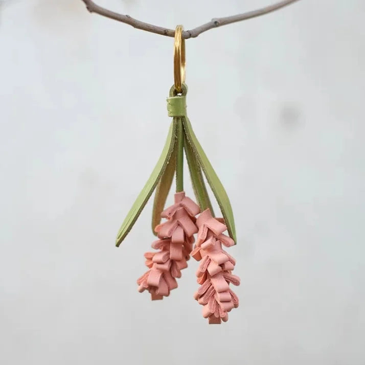 Lavender Blossom Leather Bag Charm – Handcrafted Full-Grain Leather Pendant | Unique Keychain with Botanical Elegance | Artisan Gift for Nature Lovers