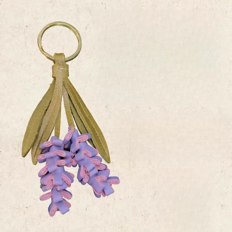 Lavender Blossom Leather Bag Charm – Handcrafted Full-Grain Leather Pendant | Unique Keychain with Botanical Elegance | Artisan Gift for Nature Lovers