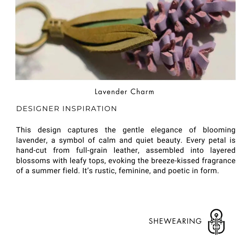 Lavender Blossom Leather Bag Charm – Handcrafted Full-Grain Leather Pendant | Unique Keychain with Botanical Elegance | Artisan Gift for Nature Lovers