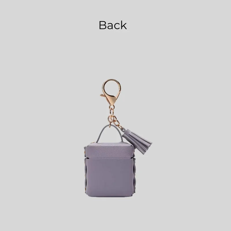 Dije de búho para bolso de cuero – Estuche de búho hecho a mano en cuero flor | Llavero multifuncional y organizador de cables | Dije pequeño y divertido para mujer