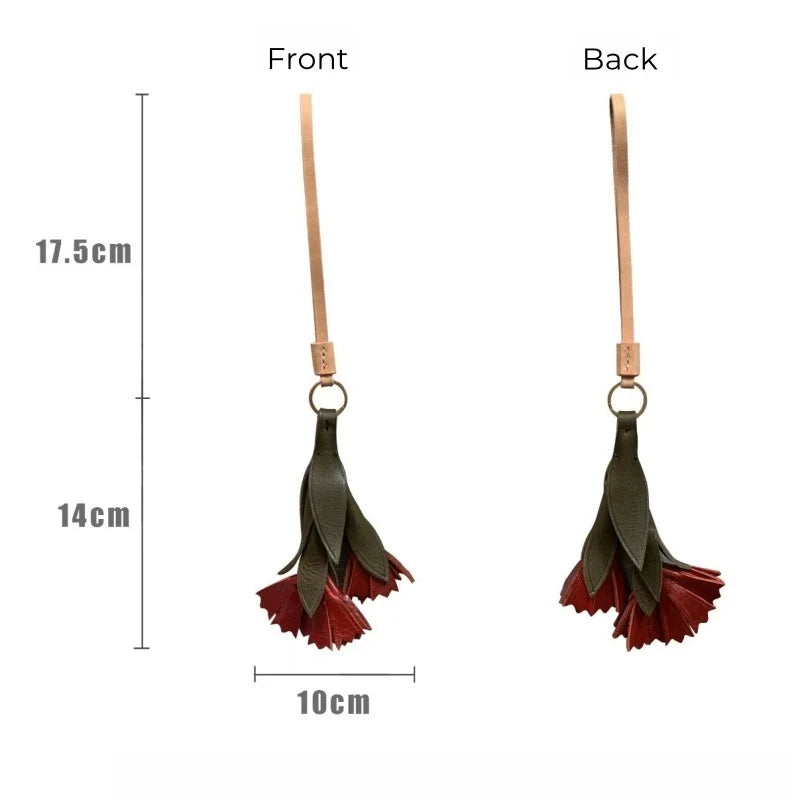 Vintage Leather Carnation Bag Charm – Handmade Full-Grain Cowhide Flower Keychain | Elegant 3D Floral Pendant | Unique Gift for Women