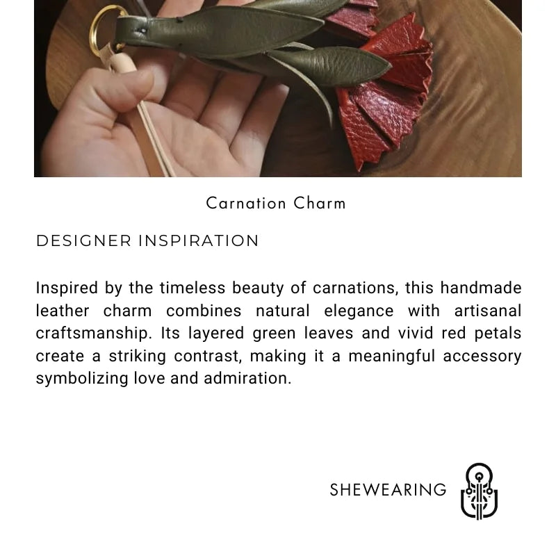 Vintage Leather Carnation Bag Charm – Handmade Full-Grain Cowhide Flower Keychain | Elegant 3D Floral Pendant | Unique Gift for Women