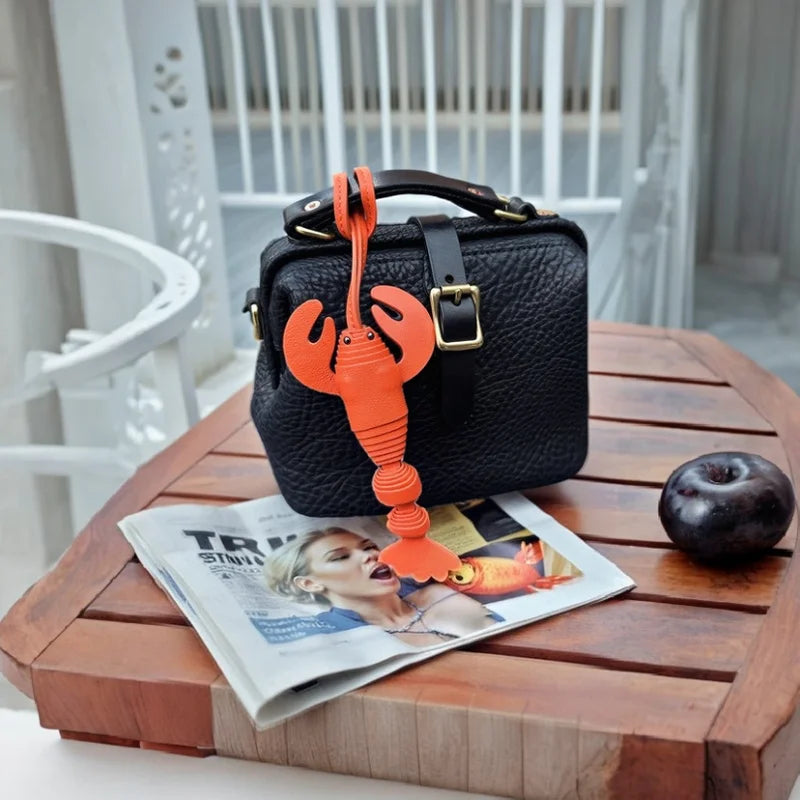 Lobster Leather Bag Charm – Handmade Sheepskin Pendant in Three Colors | Nautical-Inspired Keychain for Bags & Cars | Playful Ocean Accessory