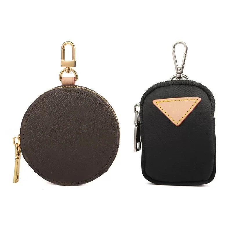 Genuine Leather Round Mini Bag Charm – Luxury Circle Coin Purse & Lipstick Holder | Elegant Accessory for Handbags & Crossbody Straps