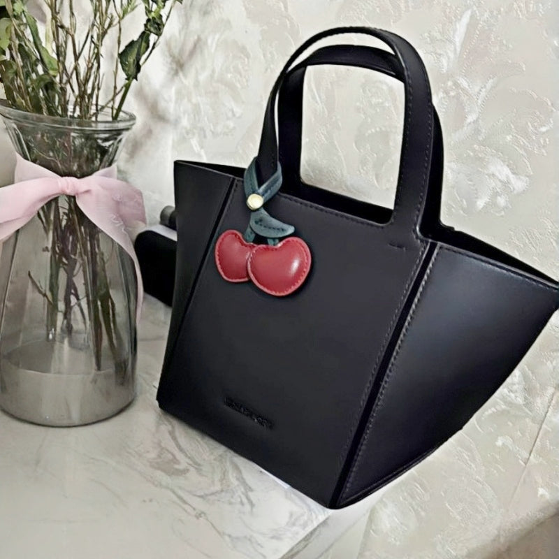 Cherry Heart Leather Bag Charm – Handcrafted Double-Cherry Pendant in Full-Grain Leather | Cute Fruit-Inspired Keychain | Elegant Accessory for Handbags & Totes