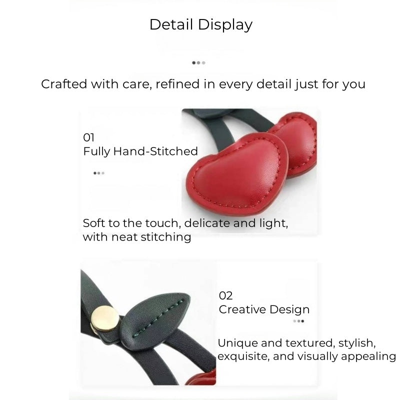 Cherry Heart Leather Bag Charm – Handcrafted Double-Cherry Pendant in Full-Grain Leather | Cute Fruit-Inspired Keychain | Elegant Accessory for Handbags & Totes