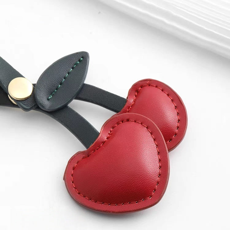Cherry Heart Leather Bag Charm – Handcrafted Double-Cherry Pendant in Full-Grain Leather | Cute Fruit-Inspired Keychain | Elegant Accessory for Handbags & Totes