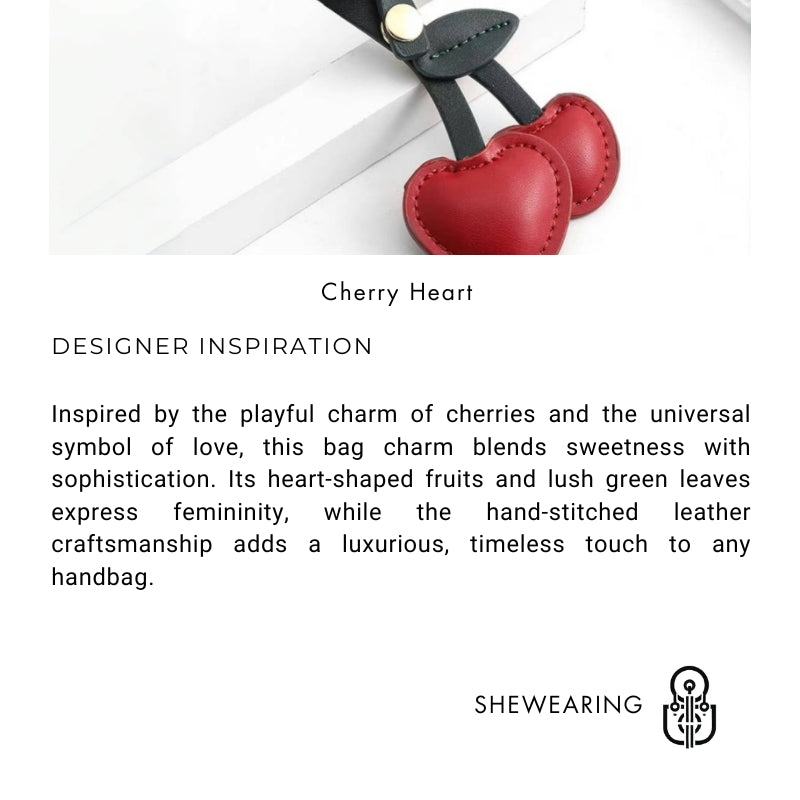 Cherry Heart Leather Bag Charm – Handcrafted Double-Cherry Pendant in Full-Grain Leather | Cute Fruit-Inspired Keychain | Elegant Accessory for Handbags & Totes