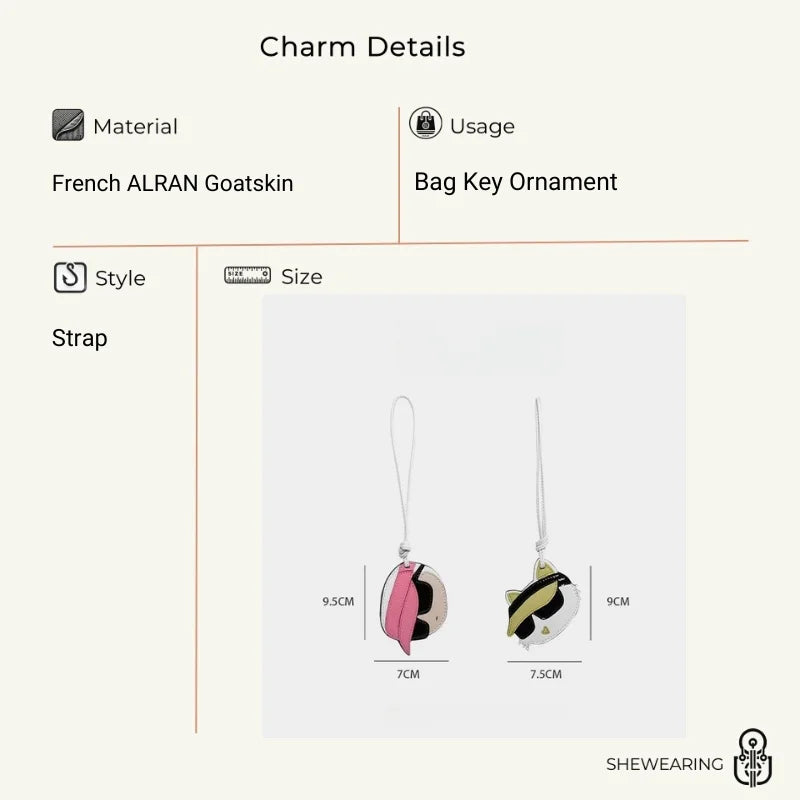 Cool Cat Leather Bag Charm – Handmade Full-Grain Leather Girl Pendant | Stylish Sunglasses Kitty Handbag Accessory Keychain | Gift for Her
