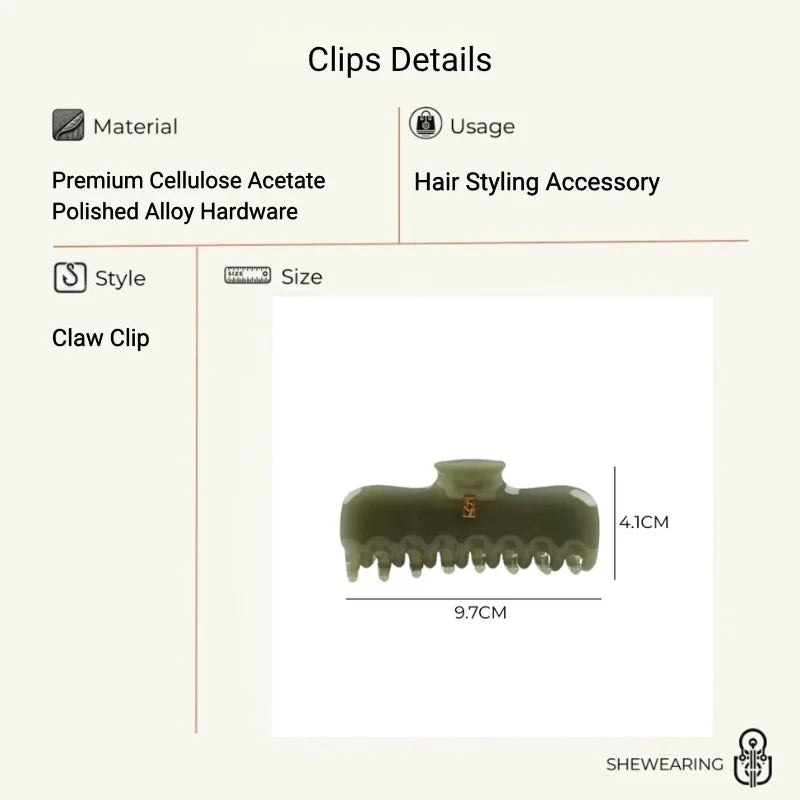 Minimalist Jade-Tone Acetate Hair Claw Clip – Elegant Large Hair Accessory | Strong Hold Claw Clip for Women | Smooth Finish Everyday Styling Gift for Her