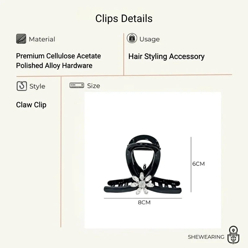 Ocean Calm Crystal Hair Claw Clip – French-Inspired Elegant Hair Accessory | Handcrafted Sparkling Floral Claw Clip for Women | Secure Hold Statement Hairpiece Gift for Her