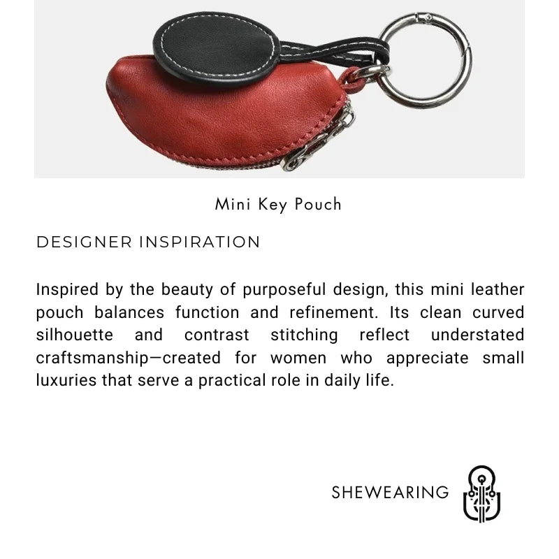 Mini Monedero de Cuero de Curtición Vegetal – Estuche Artesanal con Cremallera para Monedas y Labial | Charm Compacto de Cuero de Plena Flor | Regalo Minimalista para Ella de Uso Diario