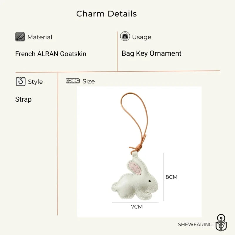 Llavero Minimalista de Conejo de Piel – Hecho a Mano con Piel de Cabra de Grano Completo | Accesorio Suave y Neutro para Bolso | Regalo Diario para Ella