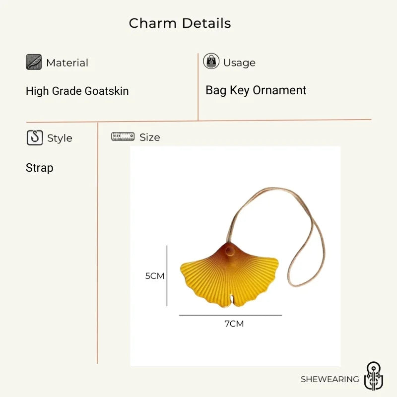 Vintage Ginkgo Leaf Leather Bag Charm – Handcrafted Full-Grain Leather Pendant | Autumn-Inspired Handbag & Backpack Accessory | Elegant Gift for Her