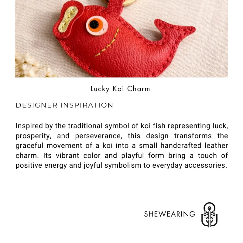 Lucky Koi Fish Leather Bag Charm – Handmade Red Leather Keychain | Symbol of Good Fortune Purse Charm | Handcrafted Handbag Accessory Gift for Her