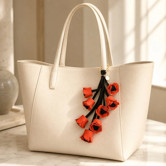 Unique Handcrafted Genuine Leather Floral Bouquet Bag Charm – Flower Cluster Purse Accessory, Gift for Her