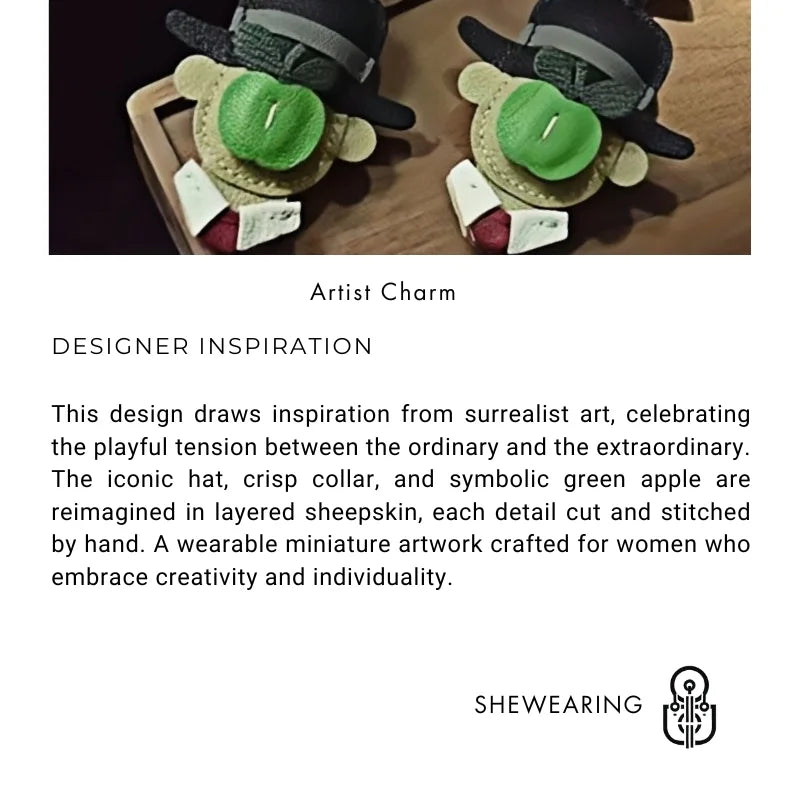 Handcrafted Artist Leather Bag Charm – Original Surreal-Inspired Design in Premium Grained Sheepskin | Unique Handmade Pendant for Handbags & Car Keys | Artistic Gift for Women