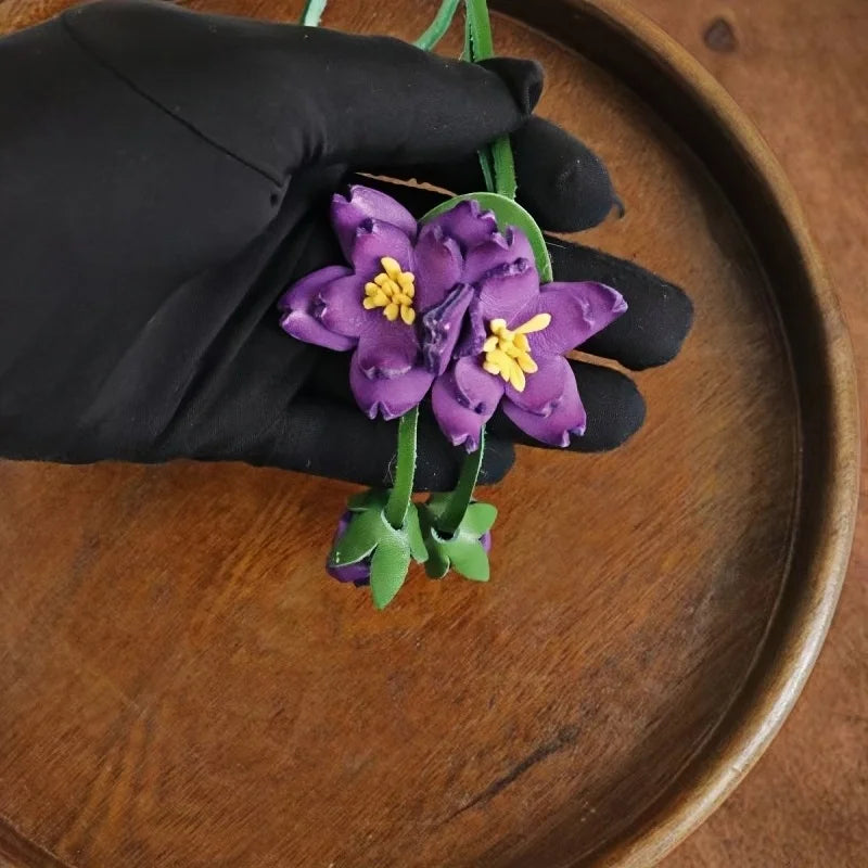 Purple Blossom Leather Bag Charm – Handmade Full-Grain Leather Flower Pendant | Unique Handcrafted Sakura-Inspired Accessory | Elegant Handbag Decoration Gift