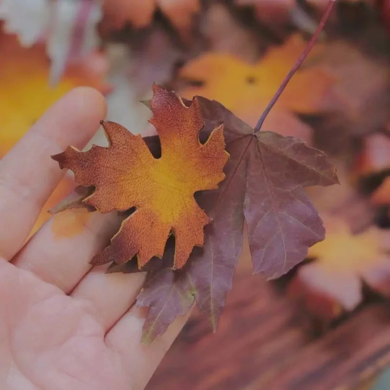 Maple & Ginkgo Leaf Leather Brooch & Hair Clip – Handmade Realistic Autumn Foliage Accessory | Eco-Friendly Forest-Inspired Design | Versatile Pin & Clip