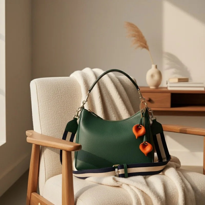 Elegant Calla Lily Leather Bag Charm – Handmade Full-Grain Cowhide Pendant | Artistic Flower-Inspired Keychain | Luxury Accessory for Handbags