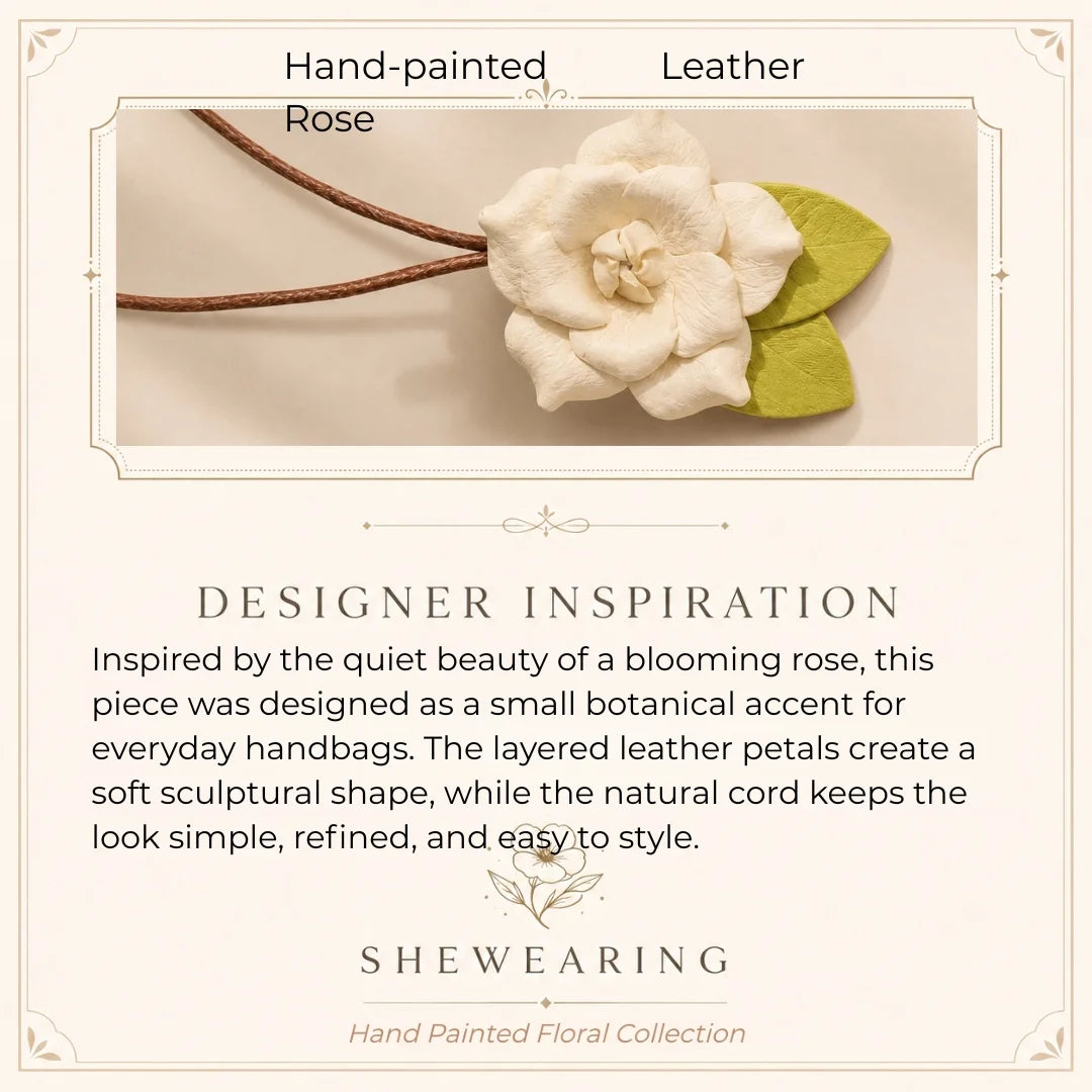 Colgante de Bolso Rosa de Cuero Pintado a Mano – Elegante Accesorio Floral para Bolso, Regalo Único para Ella