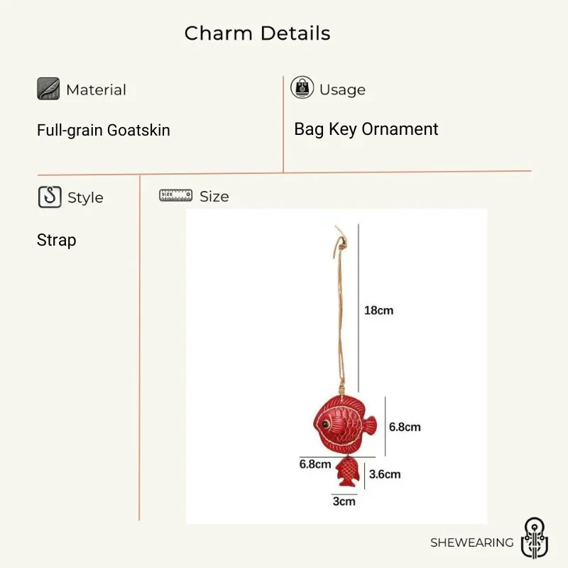 Lucky Fish Leather Bag Charm – Handmade Full-Grain Leather Pendant | Symbol of Joy & Prosperity | Retro DIY Accessory for Bags & Keys