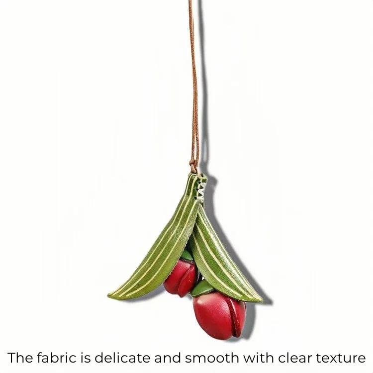 Handmade Tulip Leather Bag Charm – Full-Grain Cowhide Flower Pendant | Artisan Handcrafted Accessory | Unique Leather Handbag Decoration