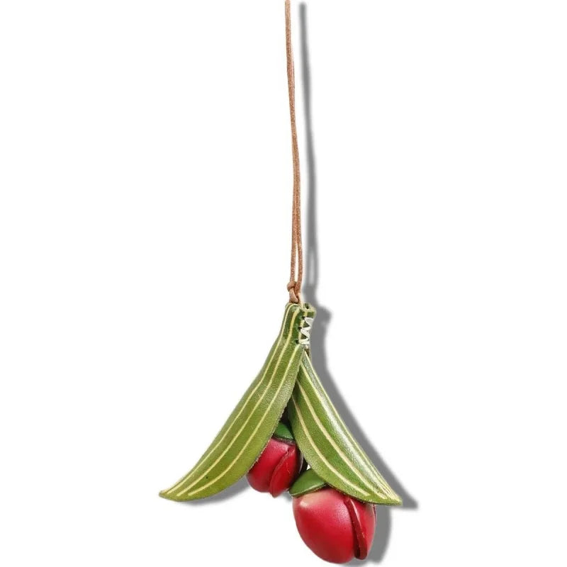 Handmade Tulip Leather Bag Charm – Full-Grain Cowhide Flower Pendant | Artisan Handcrafted Accessory | Unique Leather Handbag Decoration