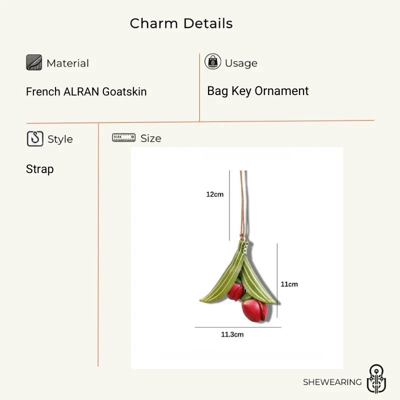 Handmade Tulip Leather Bag Charm – Full-Grain Cowhide Flower Pendant | Artisan Handcrafted Accessory | Unique Leather Handbag Decoration