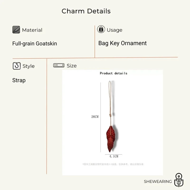 Two-Tone Leather Leaf Bag Charm – Handmade Full-Grain Cowhide Pendant | Dual-Color Nature-Inspired Keychain | Elegant Gift Accessory for Women