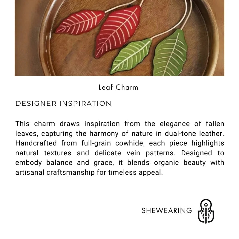 Two-Tone Leather Leaf Bag Charm – Handmade Full-Grain Cowhide Pendant | Dual-Color Nature-Inspired Keychain | Elegant Gift Accessory for Women