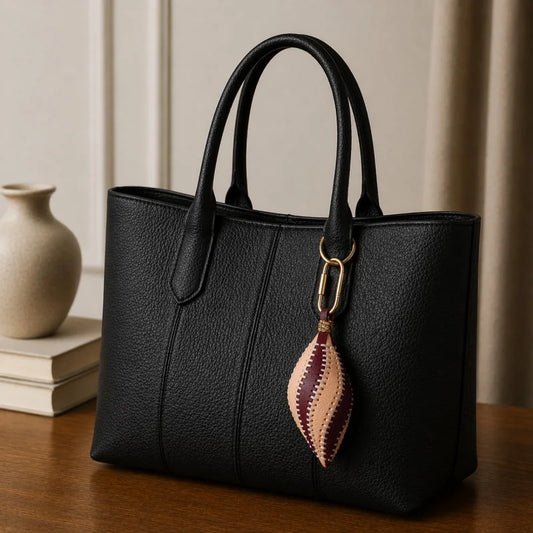 Amuleto de Piel con Diseño de Concha Vintage para Bolso – Llavero Artesanal de Piel de Vacuno de Grano Completo | Accesorio Escultórico para Bolso | Regalo Elegante para Ella