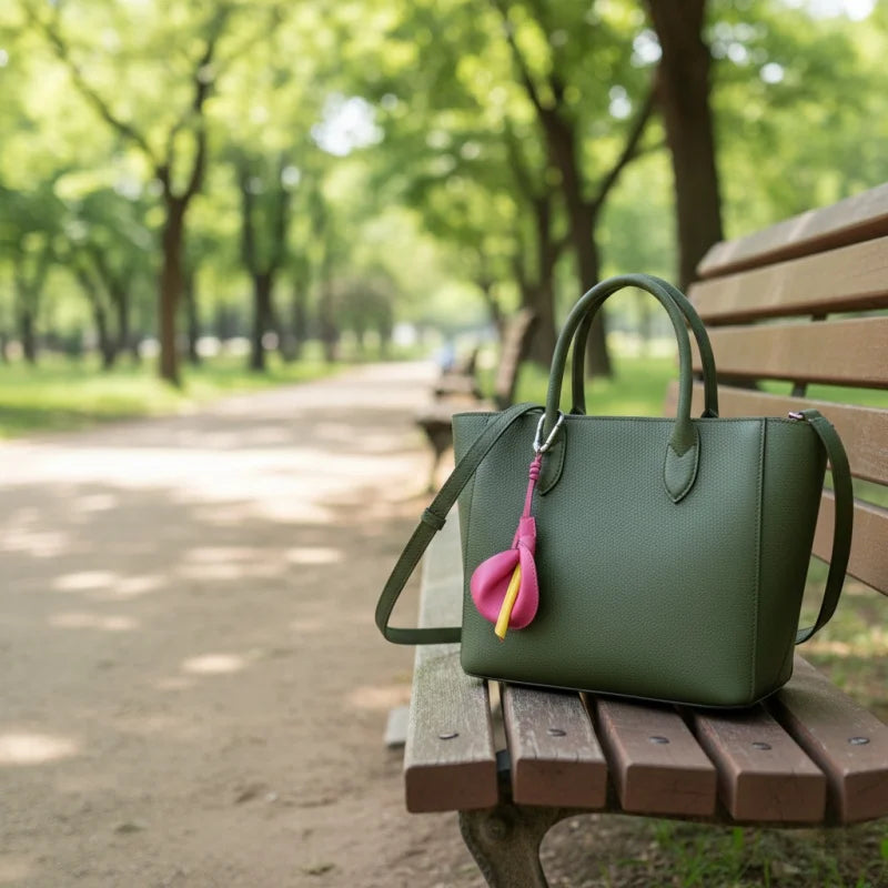 Calla Lily Leather Bag Charm – Handmade Genuine Leather Floral Keychain | Elegant Purse Accessory | Unique Gift for Women