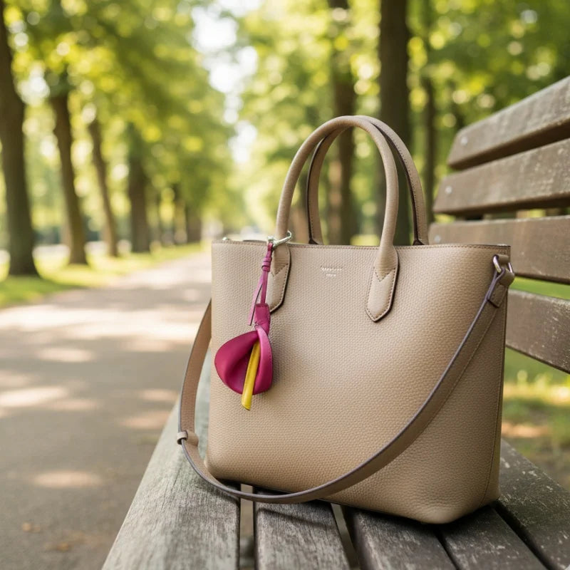 Calla Lily Leather Bag Charm – Handmade Genuine Leather Floral Keychain | Elegant Purse Accessory | Unique Gift for Women