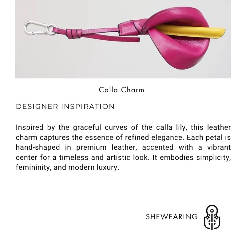 Calla Lily Leather Bag Charm – Handmade Genuine Leather Floral Keychain | Elegant Purse Accessory | Unique Gift for Women