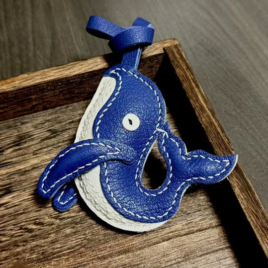Whale Leather Bag Charm – Designer Handmade Blue Leather Keychain & Handbag Pendant | Minimalist Ocean-Inspired Accessory | Thoughtful Gift for Her
