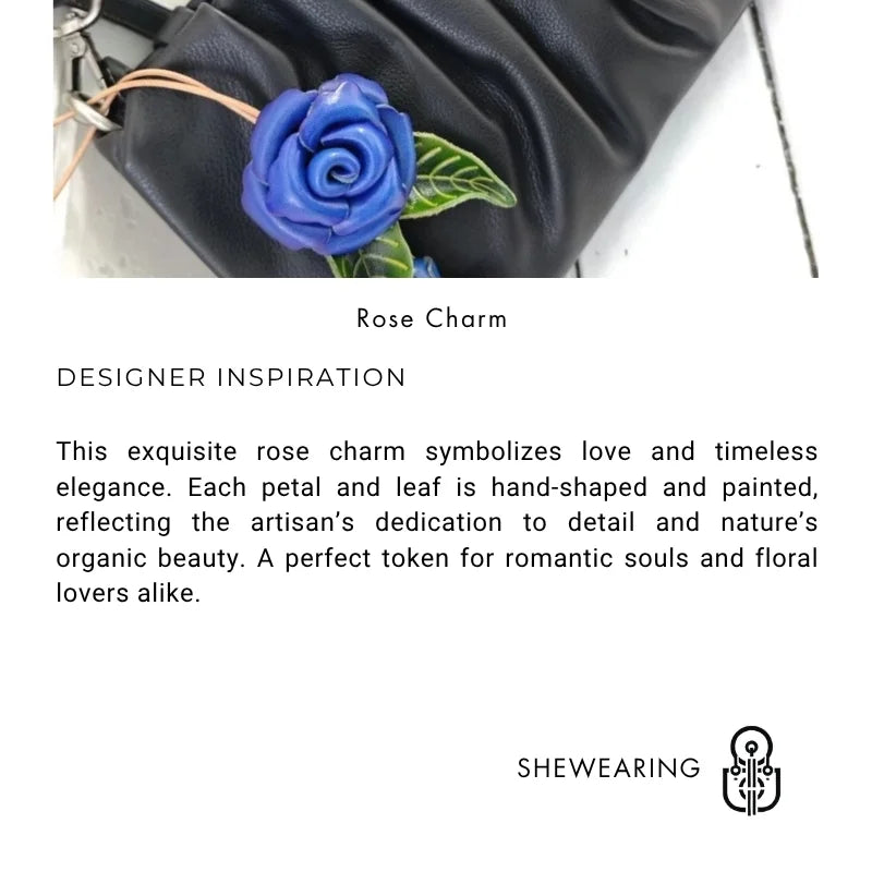 Romantic Rose Leather Bag Charm – Handmade Full-Grain Leather Flower Pendant | Artisan Floral Keychain for Couples & Friends | Elegant Ins-Style Gift Accessory