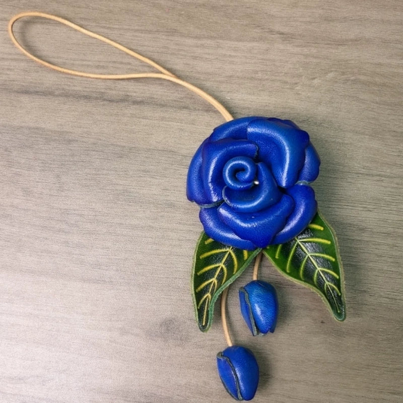 Romantic Rose Leather Bag Charm – Handmade Full-Grain Leather Flower Pendant | Artisan Floral Keychain for Couples & Friends | Elegant Ins-Style Gift Accessory