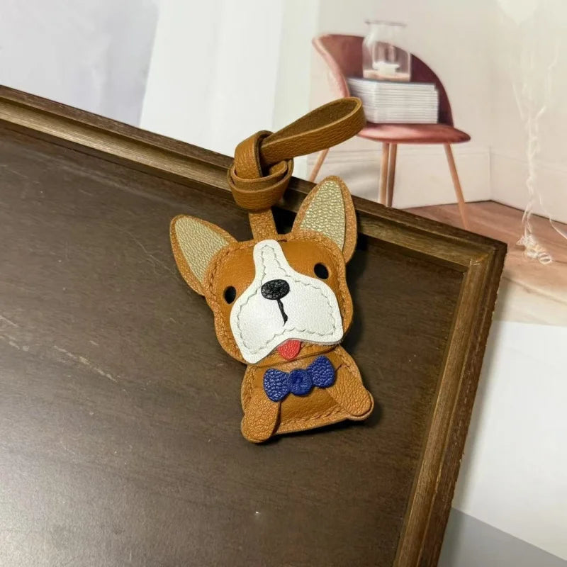 French Bulldog Leather Bag Charm – Handmade French Goatskin Pendant | Cute Dog Keychain Gift | Handcrafted Backpack Accessory for Couples & Pet Lovers