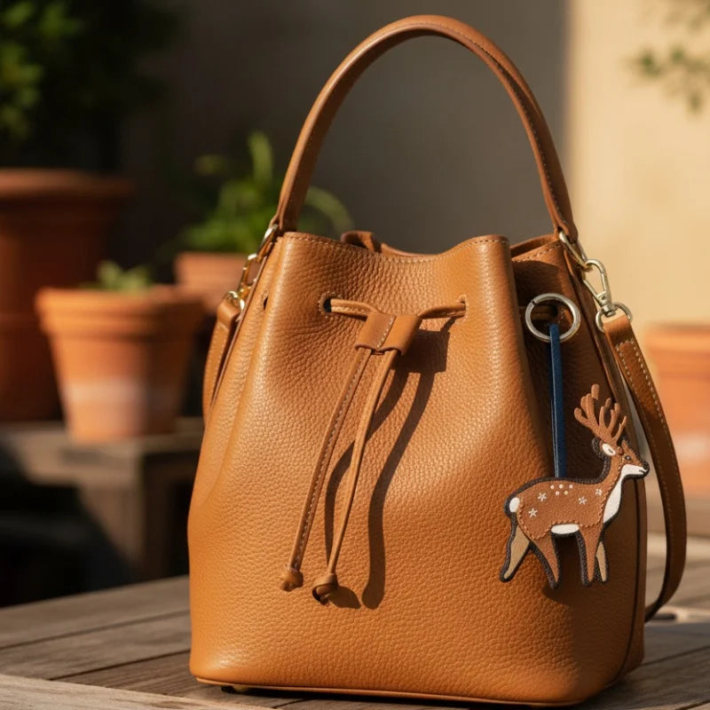 Amuleto para bolso de piel de ciervo de la suerte – Colgante de piel de oveja francesa hecho a mano | Símbolo de gracia y buena fortuna | Elegante regalo artesanal para mujer