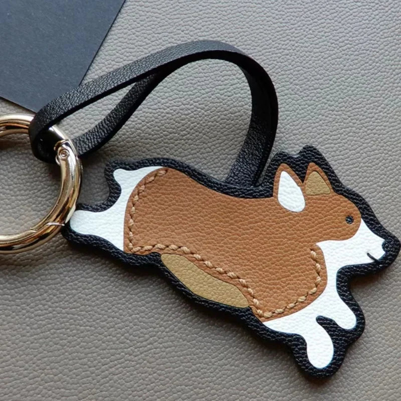 Corgi Leather Bag Charm – Handmade French Sheepskin Keychain | Playful Dog-Inspired Pendant | Whimsical Gift for Pet Lovers