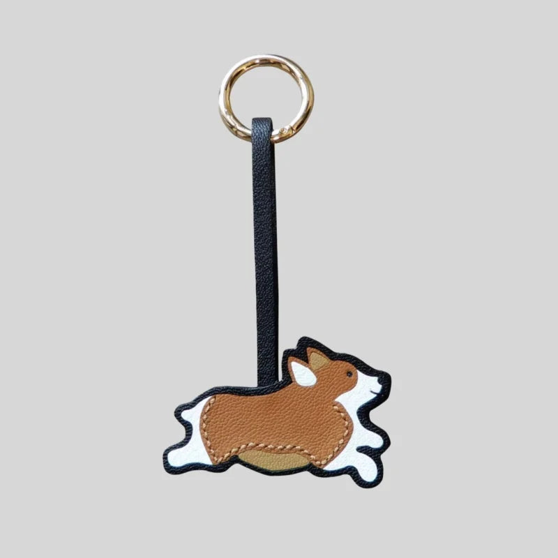 Corgi Leather Bag Charm – Handmade French Sheepskin Keychain | Playful Dog-Inspired Pendant | Whimsical Gift for Pet Lovers
