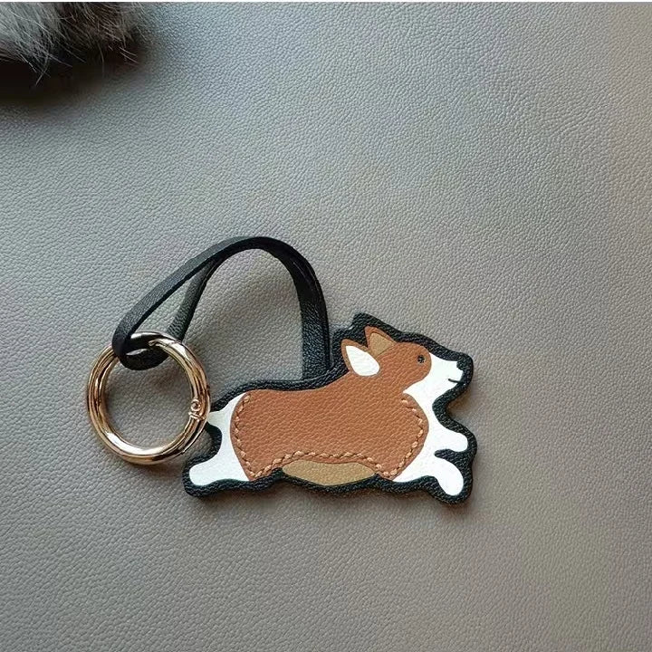 Corgi Leather Bag Charm – Handmade French Sheepskin Keychain | Playful Dog-Inspired Pendant | Whimsical Gift for Pet Lovers