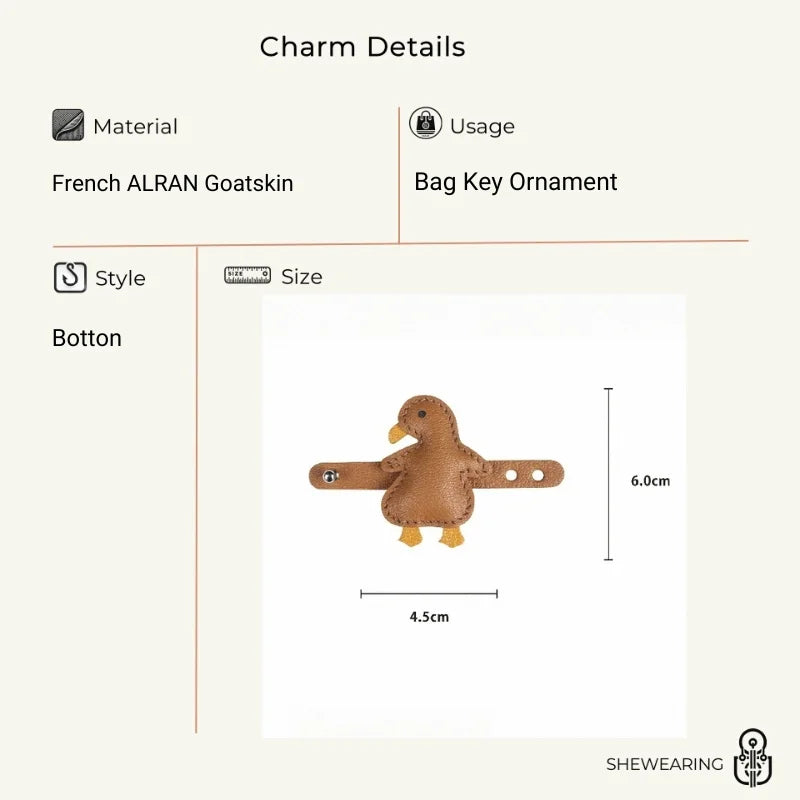 Lucky Roast Duck Leather Bag Charm – Handmade Full-Grain Leather Pendant | Whimsical Culinary-Inspired Accessory | Unique Symbol of Good Fortune & Style